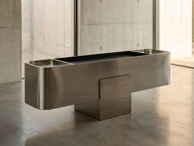 Axial Slab — Stainless Steel + Volcanic Stone