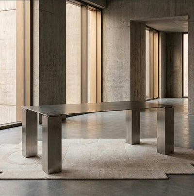 Monolith Dining Table — Blackened Brushed Stainless Steel