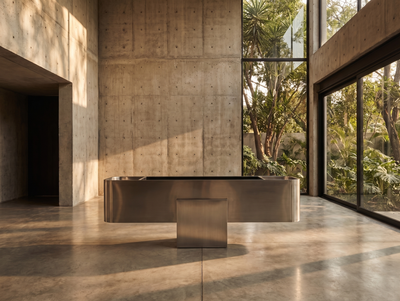 Axial Slab — Stainless Steel + Volcanic Stone