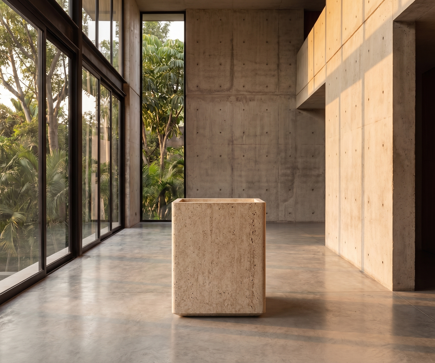 Chasm Pedestal — Honed Travertine
