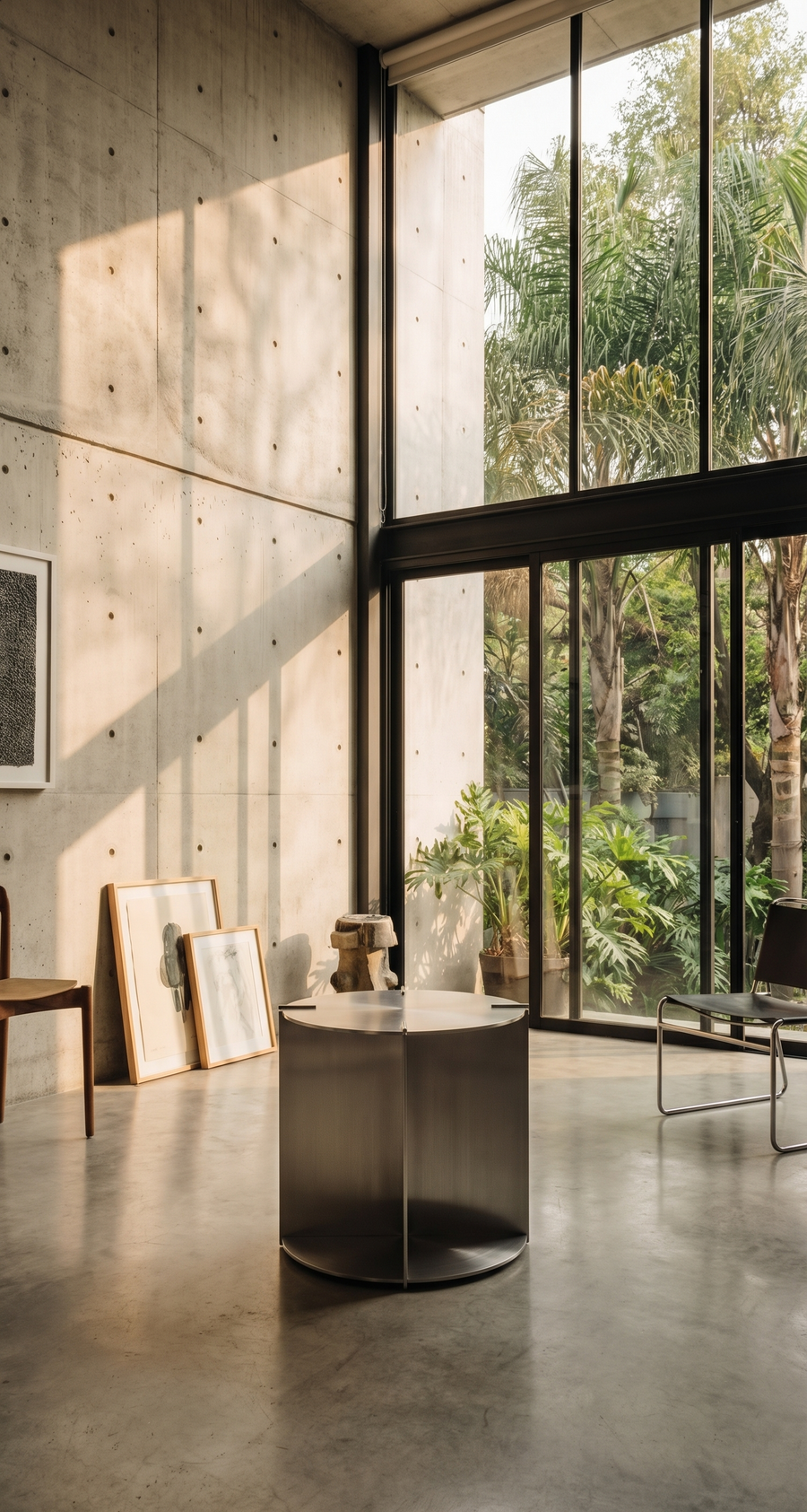 Core Divide Side Table — Brushed Stainless Steel + Polished Stainless Steel