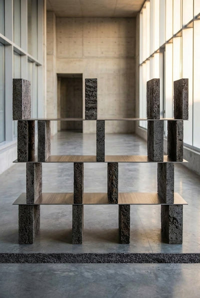 Strata Divide — Volcanic Stone + Brushed Stainless Steel