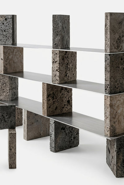 Strata Divide — Volcanic Stone + Brushed Stainless Steel