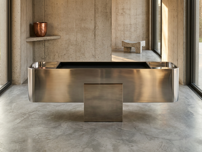 Axial Slab — Stainless Steel + Volcanic Stone
