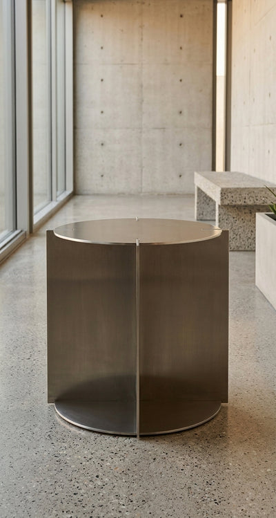 Core Divide Side Table — Brushed Stainless Steel + Polished Stainless Steel