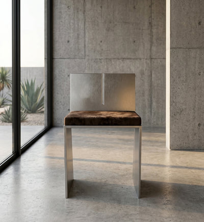 Slab Side Chair — Brushed 316L Marine-Grade Stainless Steel + Premium Dark Brown Short-Pile Velvet