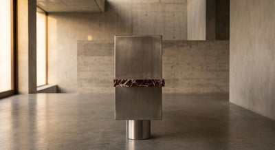 Crimson Arc — Brushed 316L Stainless Steel & Rosso Levanto Marble