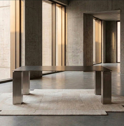 Monolith Dining Table — Blackened Brushed Stainless Steel