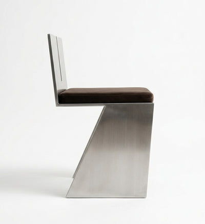 Slab Side Chair — Brushed 316L Marine-Grade Stainless Steel + Premium Dark Brown Short-Pile Velvet