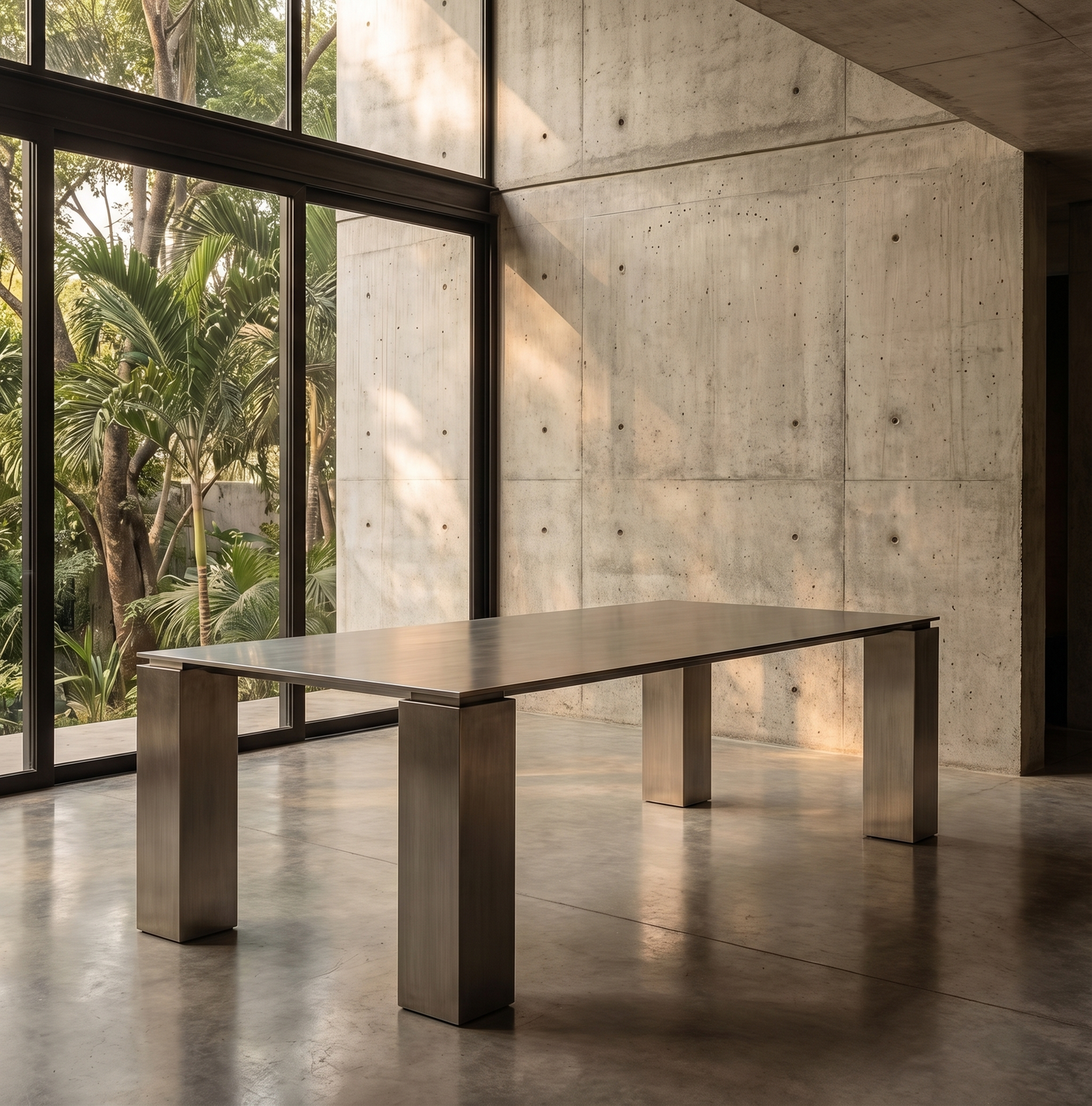 Monolith Dining Table — Blackened Brushed Stainless Steel