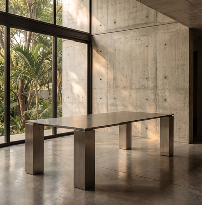 Monolith Dining Table — Blackened Brushed Stainless Steel