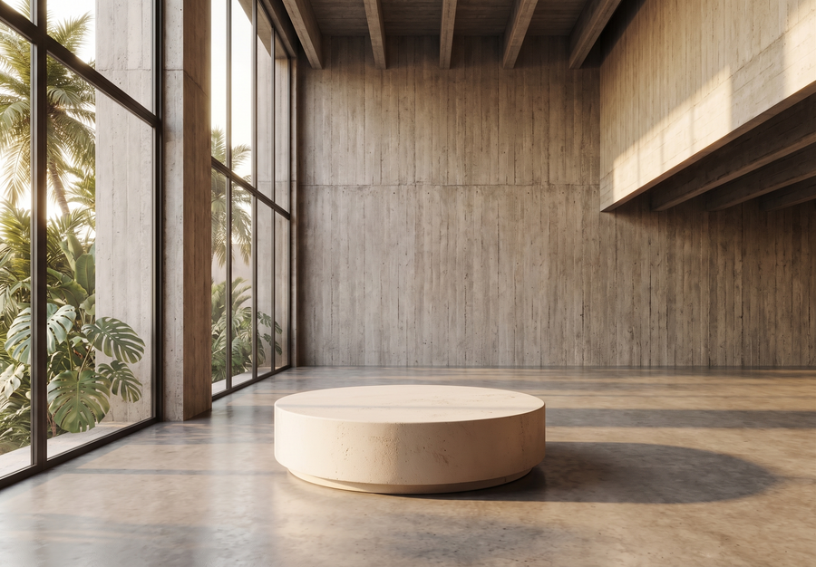 Round Travertine Table - Mesa Redonda Travertino
