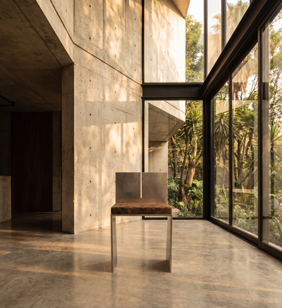 Slab Side Chair — Brushed 316L Marine-Grade Stainless Steel + Premium Dark Brown Short-Pile Velvet